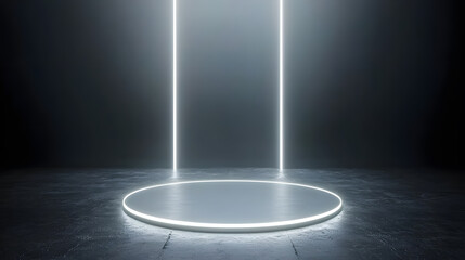 Illuminated stage setup for event performance dark room visual art modern design low angle creative inspiration