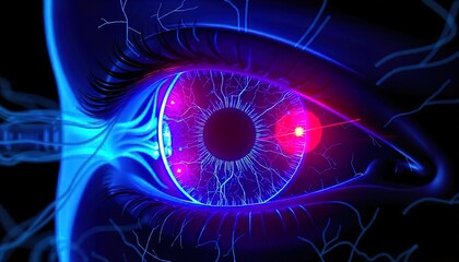 A Detailed Artistic Depiction of a Glowing Eye with Veins