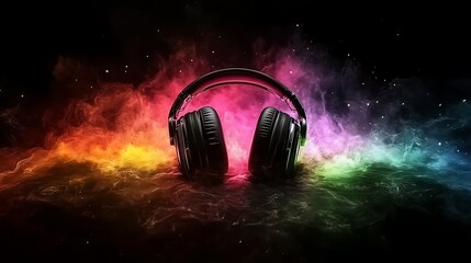 Vibrant Rainbow Headphones Music Image Background