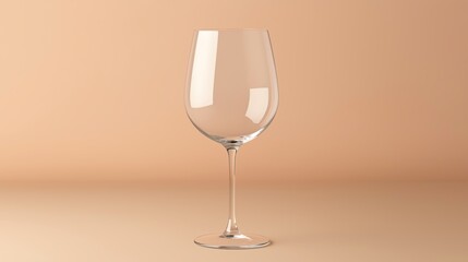 A clear wine glass elegantly placed on a soft beige background. Ideal for showcasing beverages, dining events, or elegant occasions, capturing simplicity and sophistication.