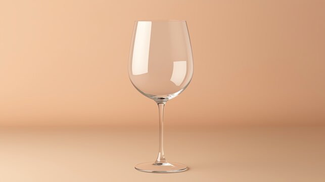 A clear wine glass elegantly placed on a soft beige background. Ideal for showcasing beverages, dining events, or elegant occasions, capturing simplicity and sophistication.