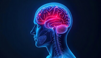 Digital Illustration Depicting the Human Brain With Glowing Highlights