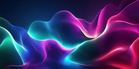 Obraz premium Abstract Neon Waveforms: Vibrant Digital Art of Flowing Energy and Luminous Hues