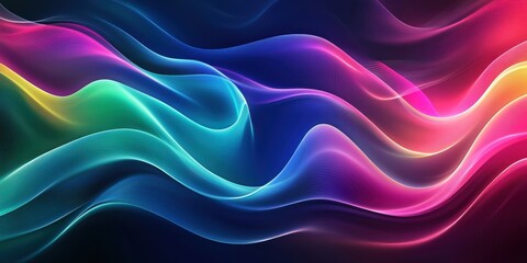 Obraz premium Abstract Colorful Waves Digital Art Vibrant Rainbow Hues Swirling Neon Lights Flowing Energy Dynamic Design