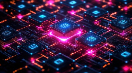 Fototapeta premium Neon Glow: A Futuristic Data Network Visualization