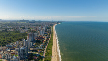 Panoramic aerial view of Piçarras Beach, located in the northern region of Santa Catarina, Brazil.