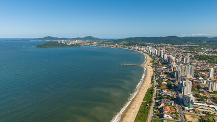 Aerial view of the coastal city of Balneário Piçarras, with Penha and the Atlantic Ocean in the background