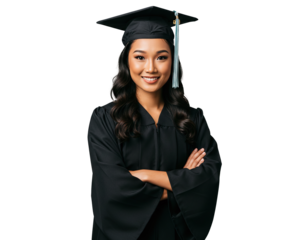 Beautiful smiling female university graduate with crossed arms