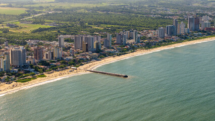 Aerial close-up view of Balneário Piçarras, Santa Catarina, Brazil.