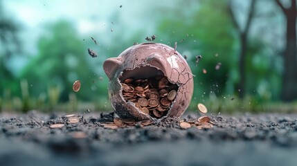 Obraz premium Shattered Piggy Bank Financial Crisis Broken Dreams Economic Hardship Investment Loss