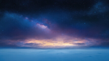 Fototapeta premium night sky brimming with stars above serene, snow covered landscape evokes sense of wonder and tranquility