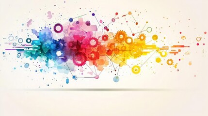 Business Technology Industrial Creativity Innovation brainstorming ideas concept Business technology, digital gears merging with abstract brushstrokes, innovation and industry, Watercolor style