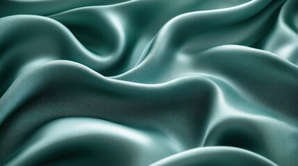 Fototapeta premium Teal silk fabric drapes, studio shot, textile background, fashion design