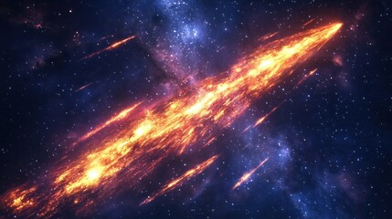 Fototapeta premium Fiery cosmic streak across starry nebula