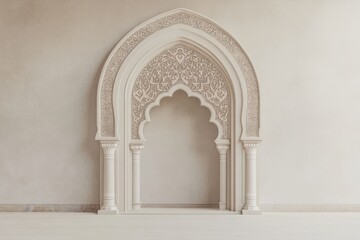 Fototapeta premium An ornate cream colored archway stands in front of a wall