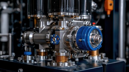 Fototapeta premium Close-up of complex machinery; industrial setting; precision engineering; technology background; for engineering websites