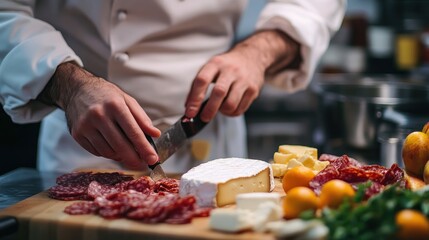 Chef Preparing Gourmet Cheese and Charcuterie Board