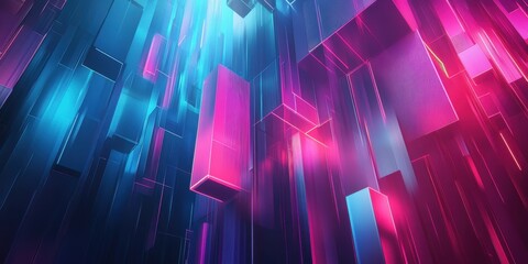 Abstract Neon Cityscape: Glowing Prismatic Structures in Vivid Pink and Blue Hues