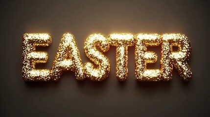 Easter banner with gold color font text in dark background, Easter day, springtime