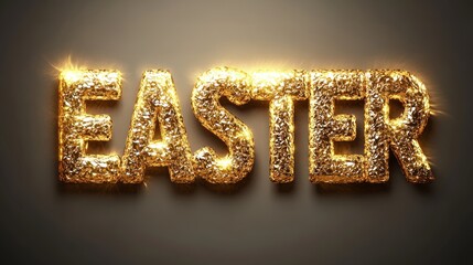 Easter banner with gold color font text in dark background, Easter day, springtime