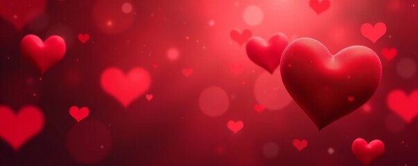 Soft focus red hearts bokeh backdrop for romantic concepts, happiness, joy