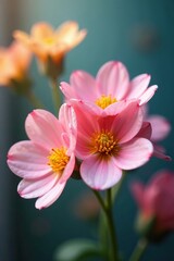 Fototapeta premium Soft focus on delicate fabric flowers in various shades, pastel, soft