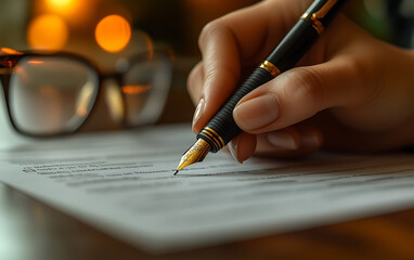 Hand Writing on Personal Injury Claim Form with Glasses Nearby