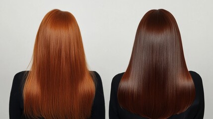 Fototapeta premium Comparison of Smooth Glossy Hair in Rich Red and Deep Brown Shades