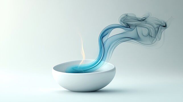 A white bowl with blue and smoky wisps of colored smoke