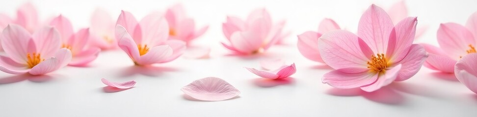 Fototapeta premium Soft pastel petals on white backdrop, elegant and feminine, feminine, delicate