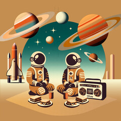 Retro astronauts on a picnic