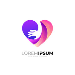 Hand care logo and love design combination, colorful style