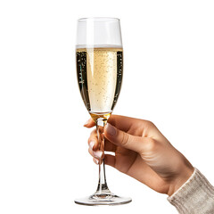 A Hand Holding a Glass of Champagne Isolated on Transparent Background