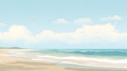 Fototapeta premium A beach scene with a blue sky and ocean waves