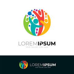 Family care logo with colorful style, charity icons, unity