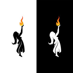 torch icon, logo of a beautiful woman holding a burning fire