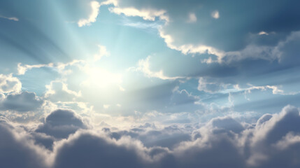 Obraz premium The sky is filled with clouds and the sun is shining through them