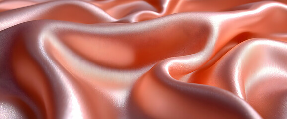 Close Up of Rose Pink Silk Fabric Texture with Smooth Elegant Folds and Shiny Surface Luxury Abstract Background