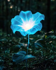 Ethereal Glowing Flower Surrounded by Lush Forest Environment