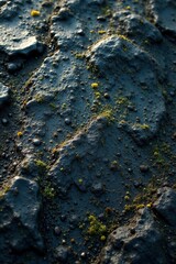 Scuffed and grimy dark rock surface with algae, surface, rock