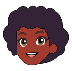 Cartoon Female Africa Head With Curl Hair And Smile Face 