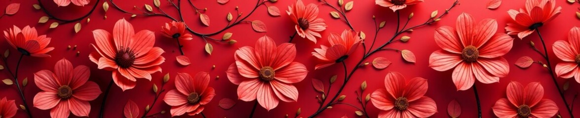 Seamless red floral wallpaper with intricate vine and leaf design, red, leaf, wallpaper