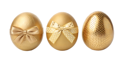 Three Varieties of Golden Egg with Bow on Transparent Background, PNG Transparent