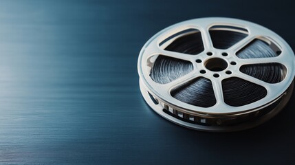Obraz premium A close-up view of a film reel resting on a sleek surface