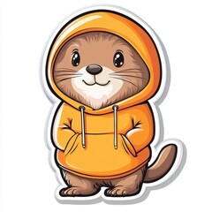 Obraz premium Sticker of a Cute cartoon marmot wearing a colorful hoodie stands with a cheerful expression in a vibrant design