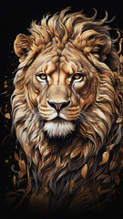 Naklejka premium Fierce Lion Portrait Drawing with Majestic Fur and Intense Expression