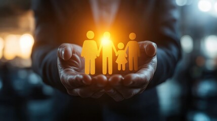Hands Holding Family Silhouette with Bright Light in Background