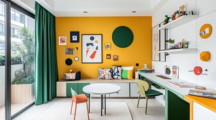 Fototapeta premium Vibrant Child's Playroom: A Design of Joyful Colors and Creative Spaces