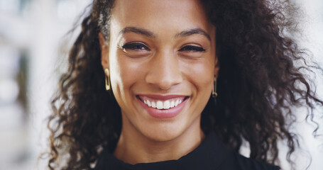 Confident, lawyer or happy woman in workplace with portrait, business or private practice. Face,...