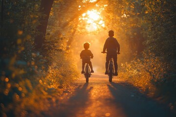 Fototapeta premium Indian Family Helping Son Learn to Ride Bicycle in Park Fun Togetherness Happy Childhood